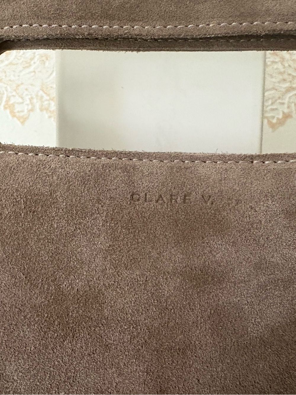 Clare V. Petit Maude Maison Mushroom Taupe Gray Suede Clutch Bag 12” x 9.5” x 5” - Picture 10 of 14